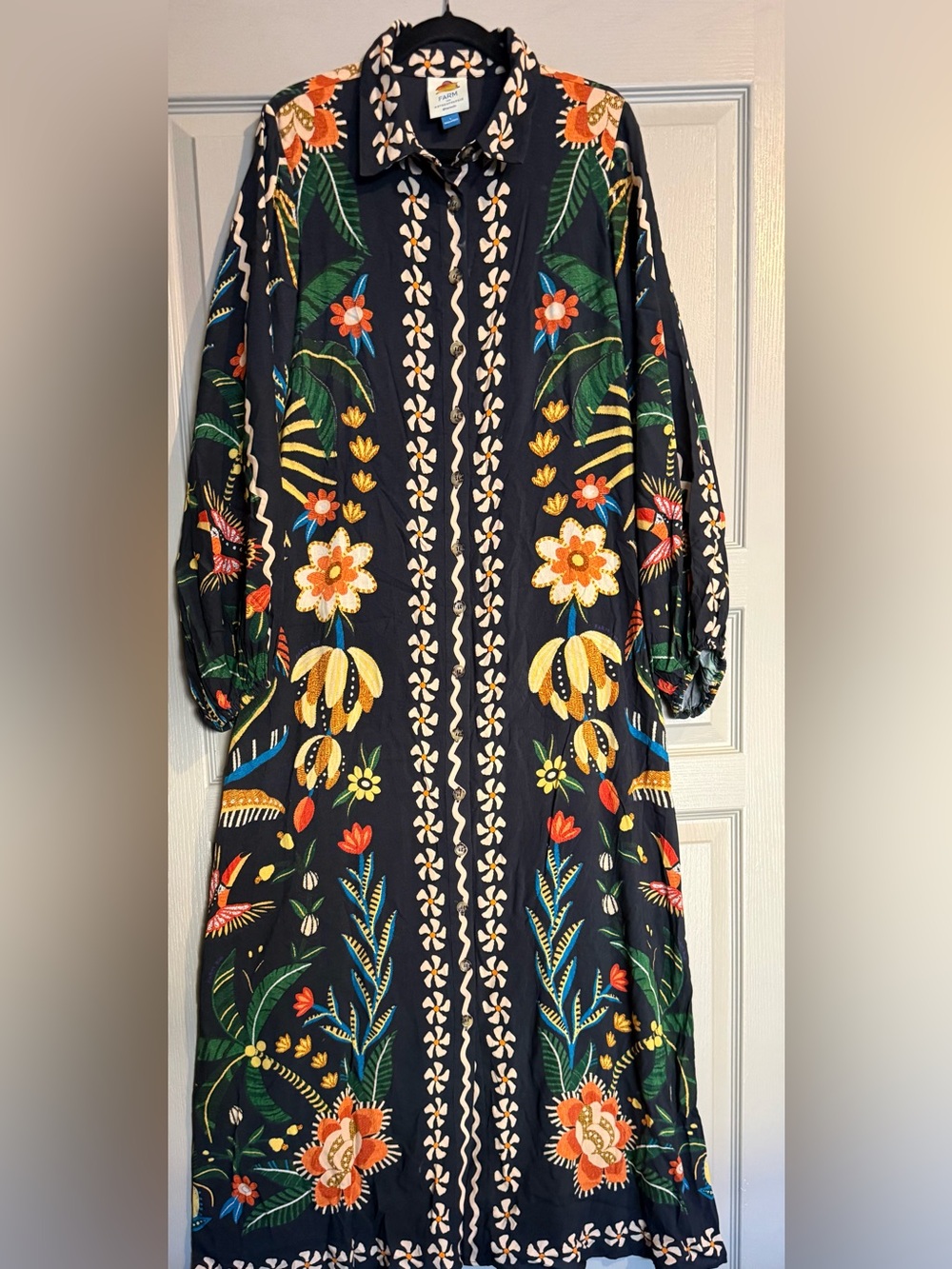 Farm Rio X Anthropologie Floral Long-Sleeve Button-Front Midi Shirt Dress - Picture 12 of 14